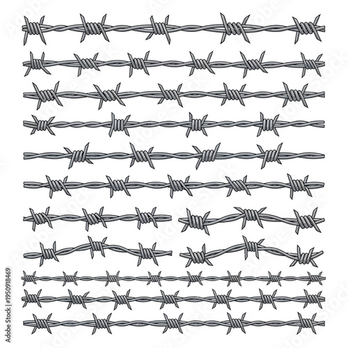 Barbed wire fence close up detail.