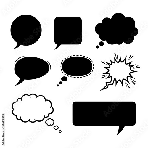 Black and white speech bubbles icons.