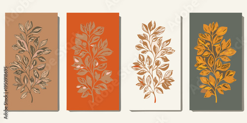 Abstract botanical wall art featuring floral designs in warm tones