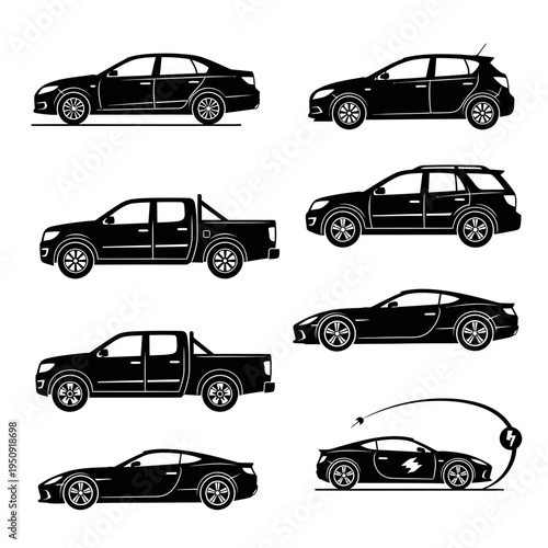Black car silhouettes in various positions.