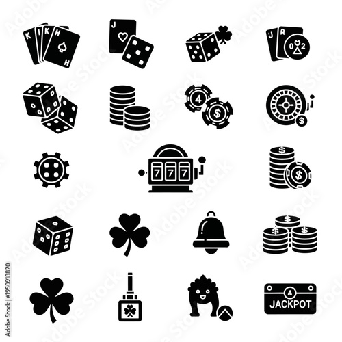 Black icons of casino gambling symbols.