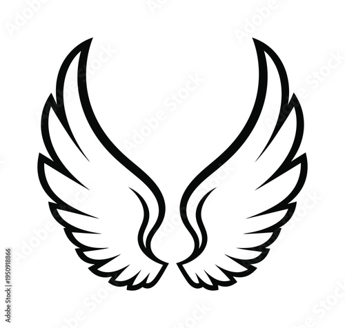 Vector of stylized wings with symmetrical curves and clean lines, suitable for art or design projects.