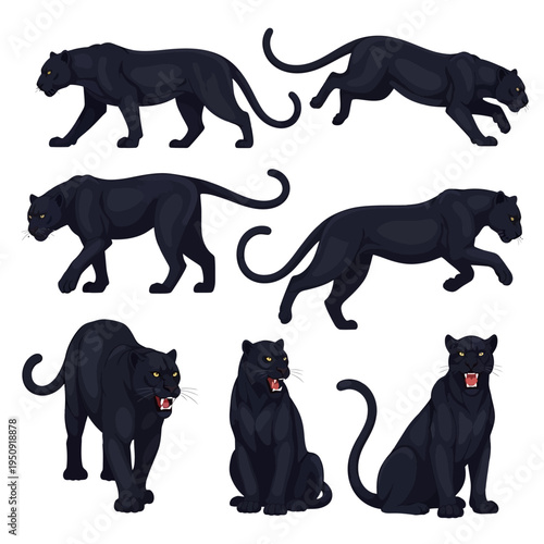 Black panther silhouettes in various poses.