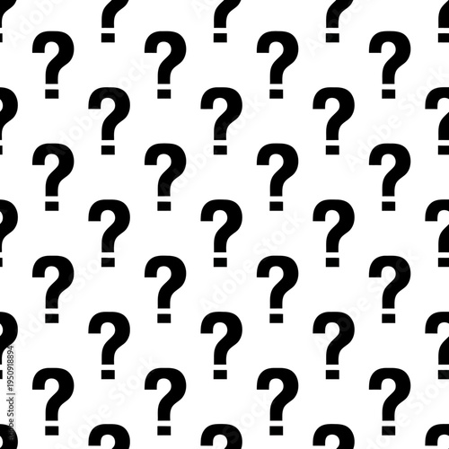 Black question mark symbols on white.