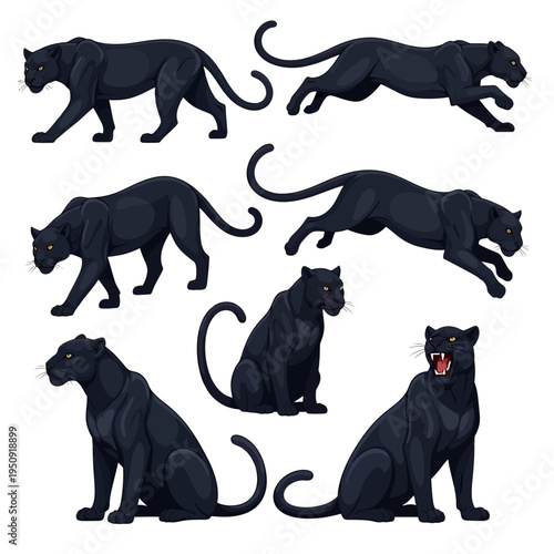 Black panther silhouettes in various poses.