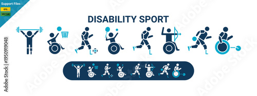 Disabled sport icons set, Adaptive Sports, Paralympic athlete vector illustration two color set. 