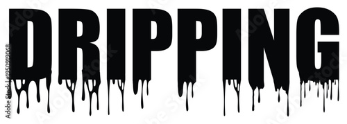 Black dripping letters spelling dripping blood liquid, Realistic black paint drips isolated on a white background. Abstract black oil drops and splashes, simple abstract stain and flow of liquid.  