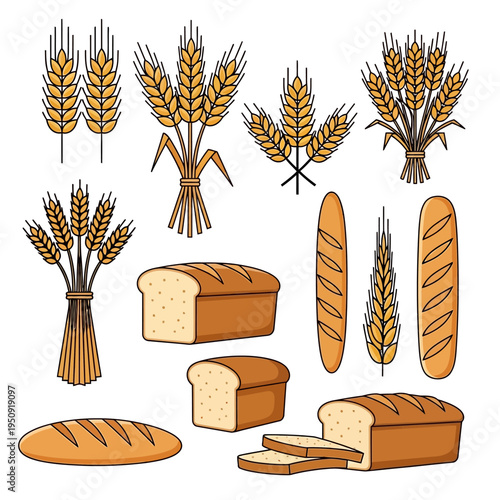Bread and wheat ears illustration.
