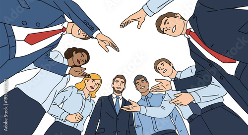 Corporate group reaching hands down to welcome new talent art