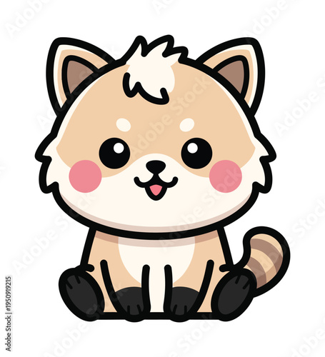 Small, adorable vector cartoon of a fox or similar animal with cute facial features and large pink cheeks
