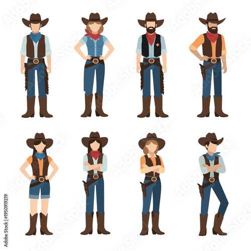 Cartoon cowgirls in various poses.