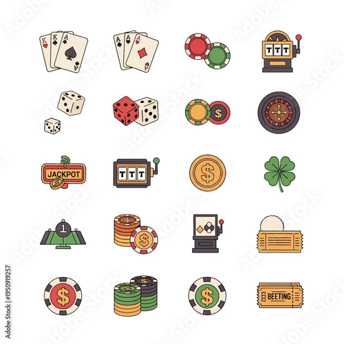 Casino gaming icons and symbols.