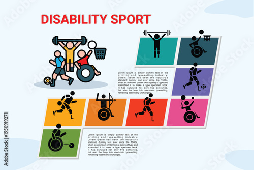  Disabled sport infographic.Adaptive Sports, Paralympic athlete vector illustration.