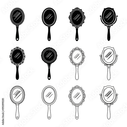Collection of antique handheld mirrors.