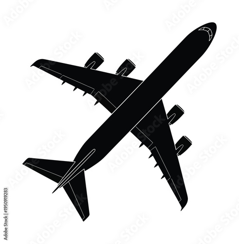 Vector of a commercial airplane viewed from the top angle in flight