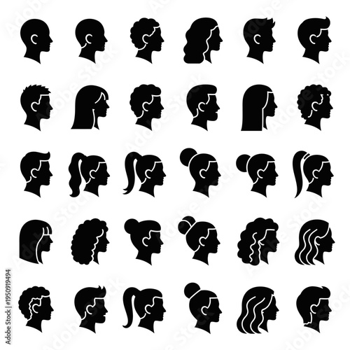 Collection of diverse human head silhouettes.