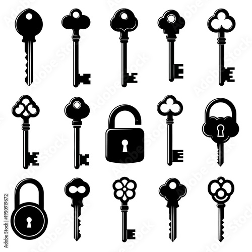 Collection of old fashioned metal keys.