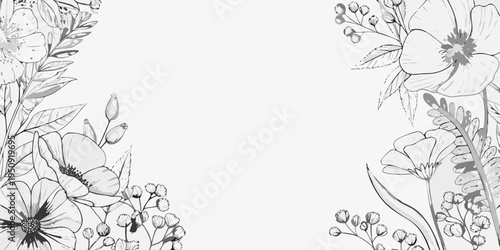 Elegant floral arrangement in grayscale with ample white space