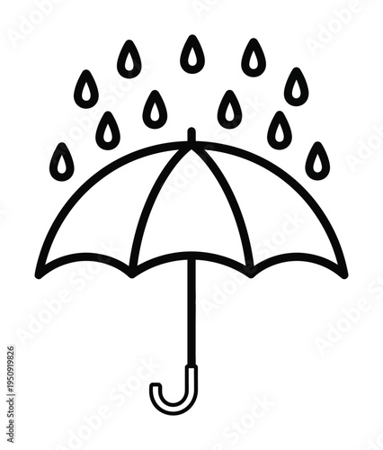Vector of an open umbrella protecting from falling raindrops in a minimalist style