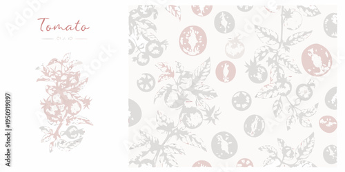 Botanical tomato pattern with sketched illustrations and handwritten lettering