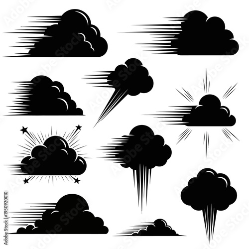 Collection of various stormy weather clouds.