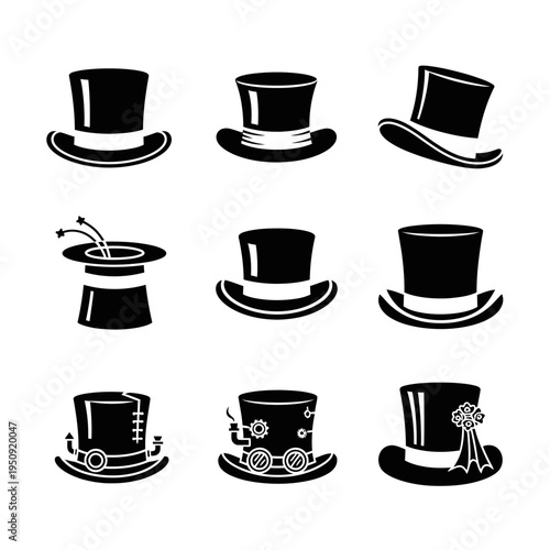 Collection of various top hats.