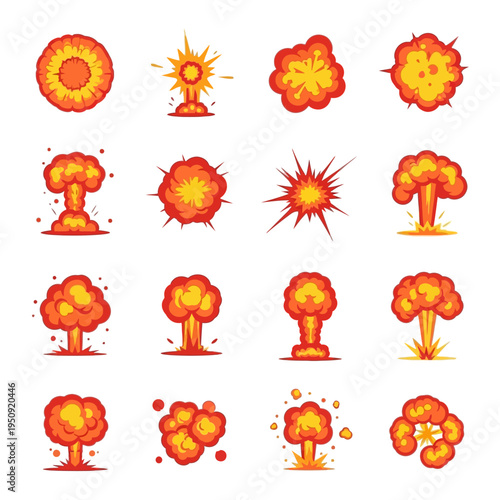 Explosion icons in various styles.