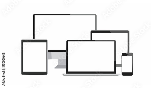 Responsive UI device mockup collection with laptop smartphone tablet and desktop screen vector set