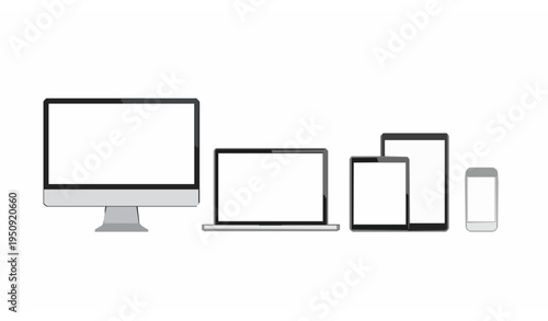 Modern digital devices mockup set with computer laptop tablet and smartphone empty screens vector illustration