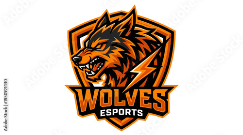 Fierce Wolf Head Esports Logo Black and Orange Mascot Vector