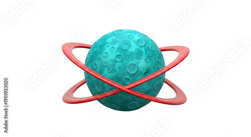 Turquoise Planet with Red Orbit Rings