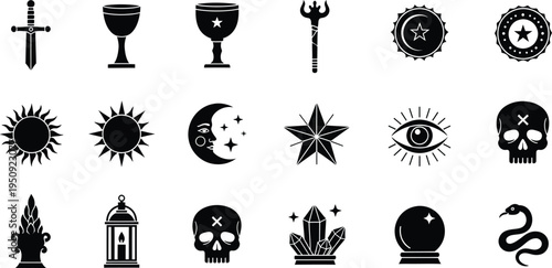 Esoteric occult symbols icons set with mystic spiritual geometric signs