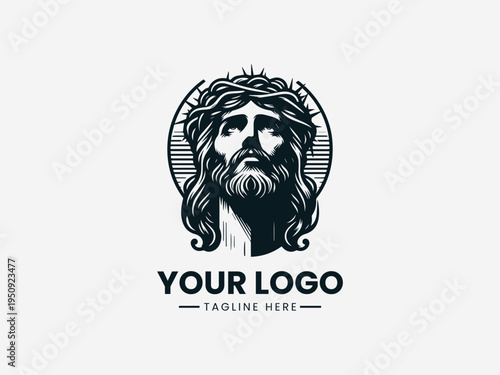 Jesus Christ portrait with crown of thorns in clean modern spiritual vector illustration