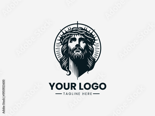 Jesus Christ portrait with crown of thorns in clean modern spiritual vector illustration
