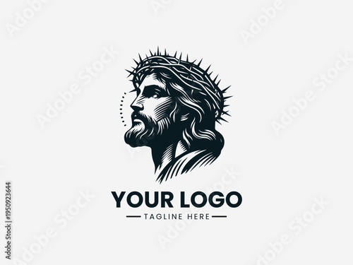 Jesus Christ portrait with crown of thorns in clean modern spiritual vector illustration