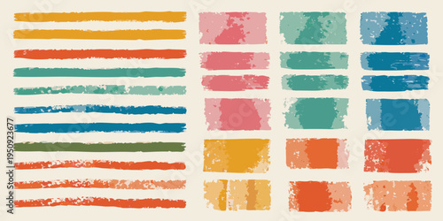 Abstract colorful brush strokes and rectangular shapes arranged in a grid