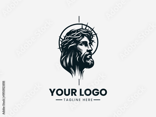 Jesus Christ portrait with crown of thorns in clean modern spiritual vector illustration