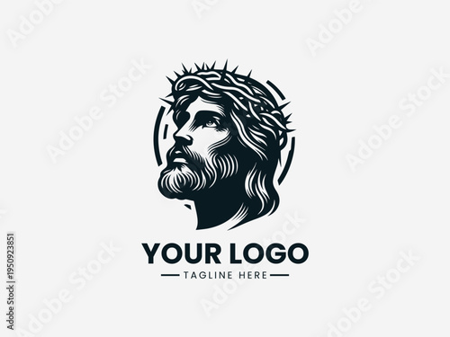 Jesus Christ portrait with crown of thorns in clean modern spiritual vector illustration