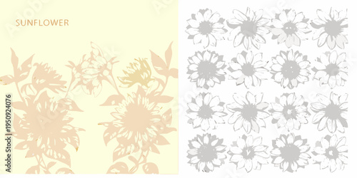 Floral design featuring sunflowers in shades of beige and gray