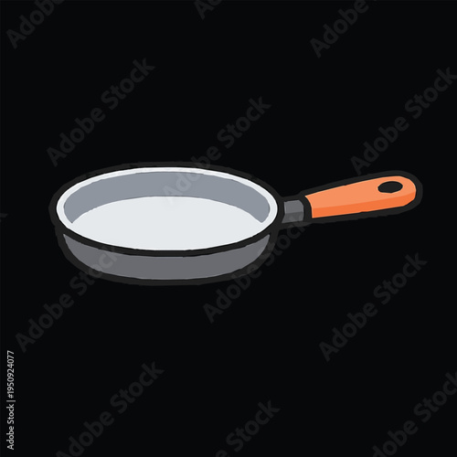 Minimalist cute vector illustration of a tiny pan, drawn with clean lines and charming style, offering a friendly look suitable for kitchen themes and fun design projects.