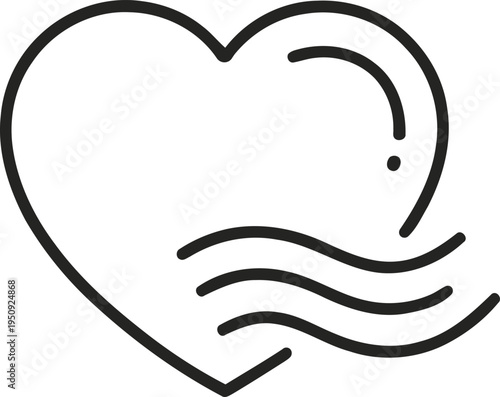 Black and white heart symbol with wavy line extending from it