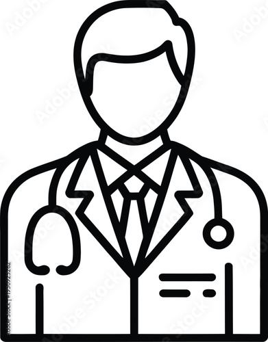 Black and white silhouette of a doctor wearing a stethoscope and tie physician