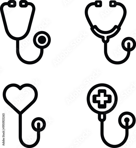 Black and white stethoscopes with heart and cross chest pieces isolated on white background heart chest piece