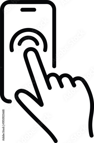 Hand tapping smartphone screen displaying wi fi symbol in black and white finger