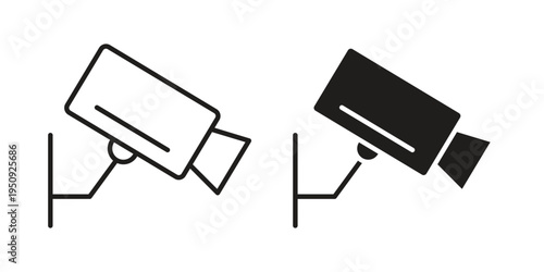 Security camera icon symbol, logo illustration. Vector graphics web design.
