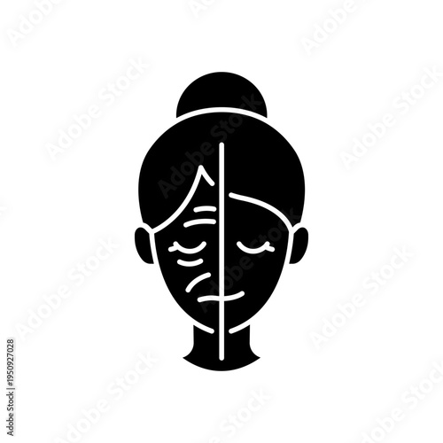 Skin care face young and old women icon set. Beauty woman girl face wrinkle before and after. Skin rejuvenation, wrinkle reduction, anti aging icons. Face medical plastic surgery. Vector illustration.