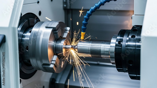 Metal Cutting Process in Industrial Workshop, Demonstrating Sparks and Technology