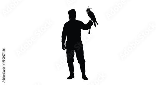 Vector silhouette of man holding a falcon
