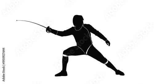 Vector silhouette of fencer in action with sword