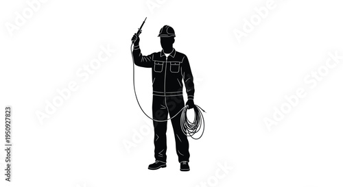 Vector illustration of a worker with a welding torch
